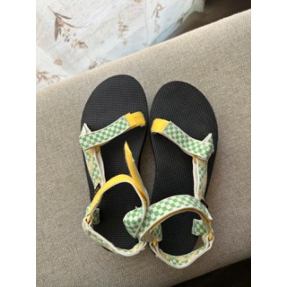 Teva Sport Sandals Green Checkered Yellow Hiking Walking Sandals